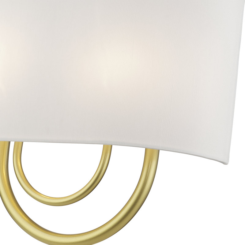 2 Light Bronze Large ADA Sconce With Hand Crafted Off-White Fabric Shade, Soft Gold