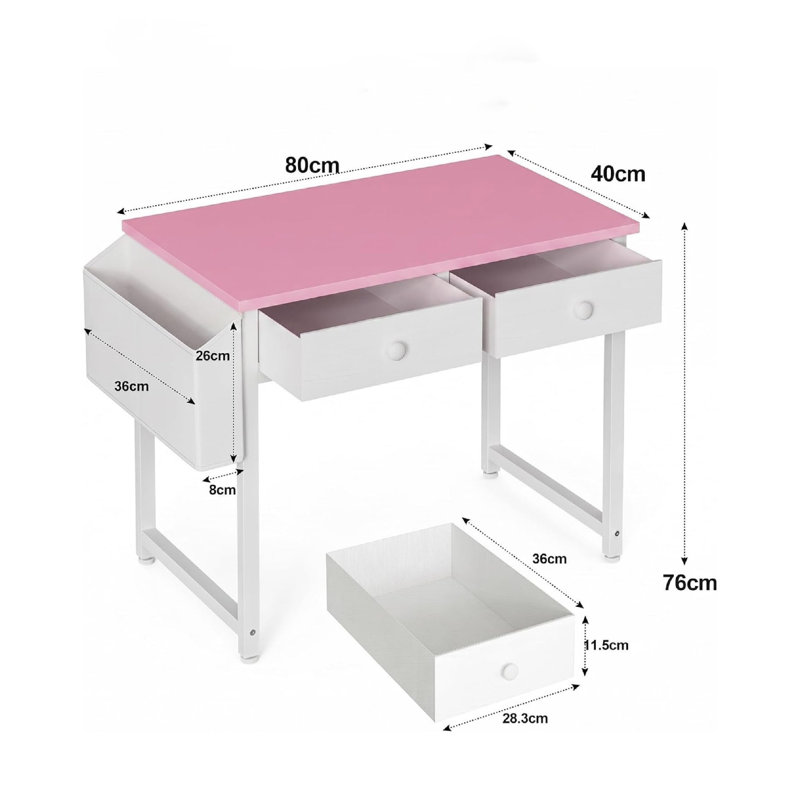 MDF Steel Computer Desk, Pink/White
