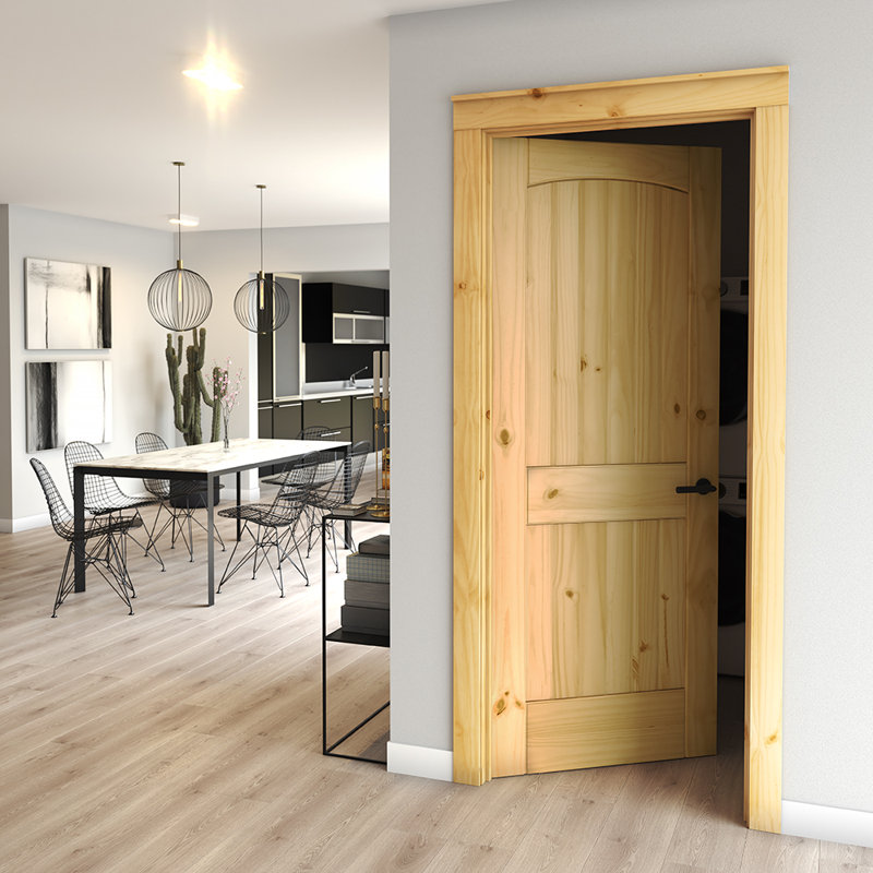 80" x 32" Unfinished Knotty Pine 2-Panel Arch Top Door