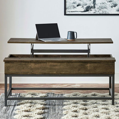 Table basse à plateau relevable en chêne brun et noir Sandy pour espaces fonctionnels