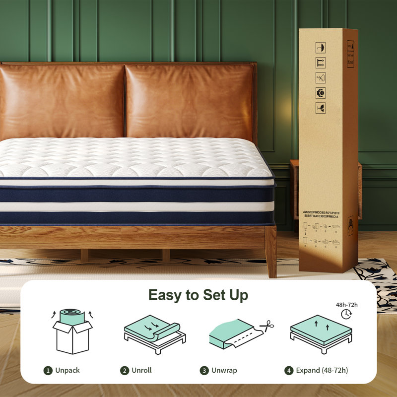 Matelas à ressorts hybride 12 po - Ressorts ensachés individuellement avec des couches de mousse confortables, respirantes et de soutien pour un sommeil réparateur