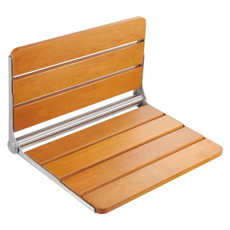 Premium Folding Teak Shower Seat - Heavy Duty Wall Mounted Bench with Stainless Steel Support