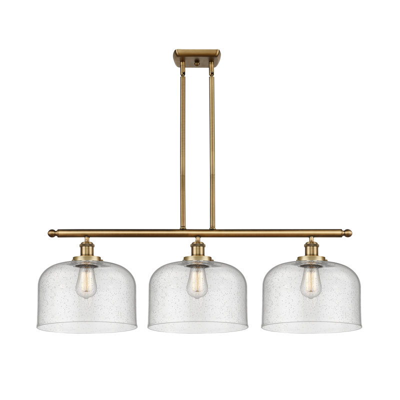 Luminaire suspendu linéaire à 3 lumières pour îlot de cuisine Lattimer, Laiton brossé, Grainé, DEL
