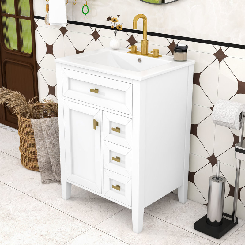 Meuble-lavabo compact en bois avec rangement spacieux, Blanc