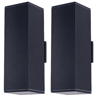 Applique murale d'extérieur 18 po avec 2 lumières avec tube rectangulaire en aluminium et couvercle en verre trempé, paquet de 2 (noir mat) (sans ampoule)