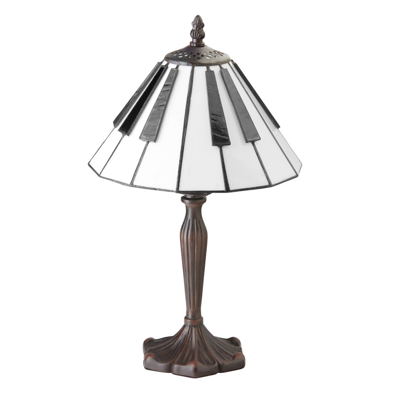 16"H Black and White Stained Glass Piano Keys Shade Candlestick Table Lamp