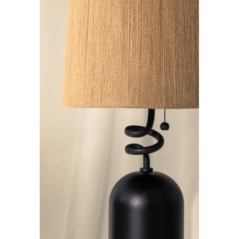 Black Forged Iron Table Lamp with Natural String Shade