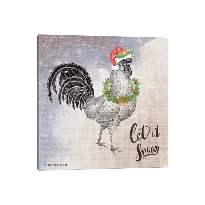 Vintage Christmas Be Merry Rooster by Bluebird Barn - Wrapped Canvas Painting, 45.72 cm H x 45.72 cm W x 1.91 cm D