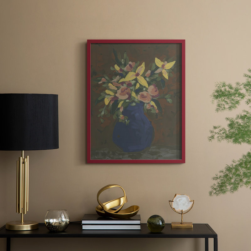 «Dark Bouquet I», reproduction encadrée - bois massif, H 21 po x l 17 po, Rouge
