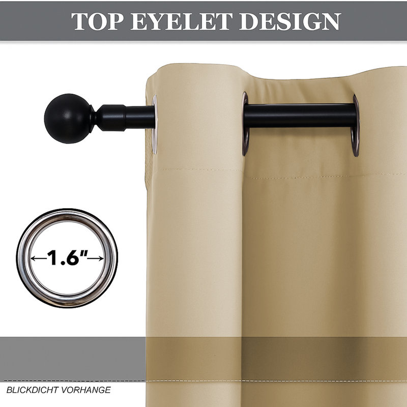 Kalynn 100% Blackout Eyelet Semi Sheer Synthetic Window Curtain Pair, 228 W x 228 D cm, Cream