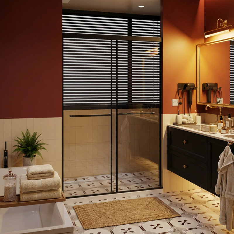 Portes de douche et de baignoire sans cadre modernes, acier inoxydable noir mat, installation facile