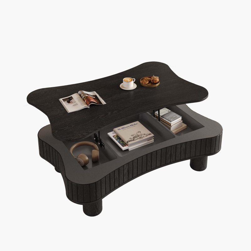 Endin 42" Lift-Top Coffee Table with Fluted Panel & Hidden Storage, Black