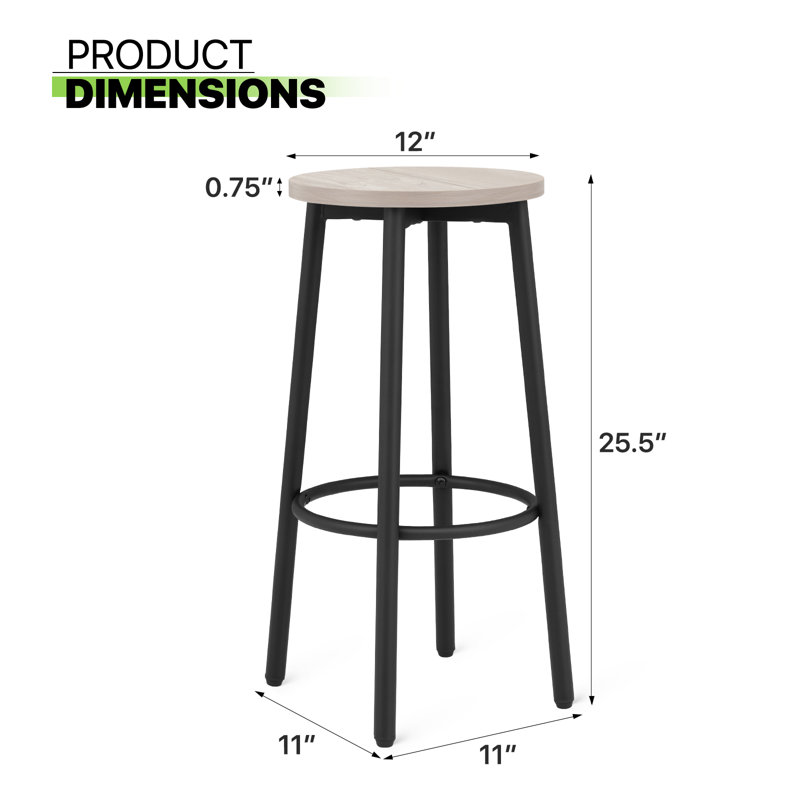 Round Kitchen Backless Bar Stool With Footrest, Greige
