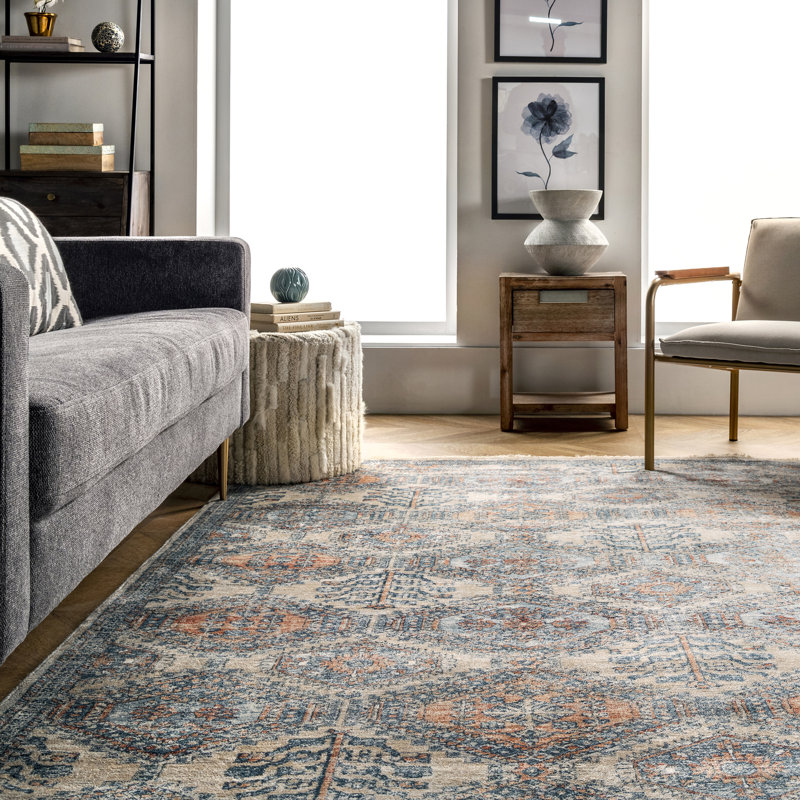 Geometric Gray/Orange/Ivory Area Rug, Rectangle 4' x 6' 3"
