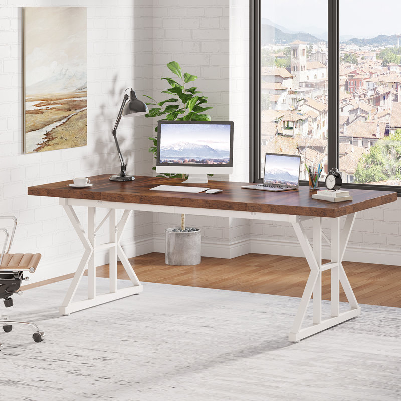 Metal Base Computer Desk, Light Grey, 75Cm H x 180Cm W x 80Cm D, White