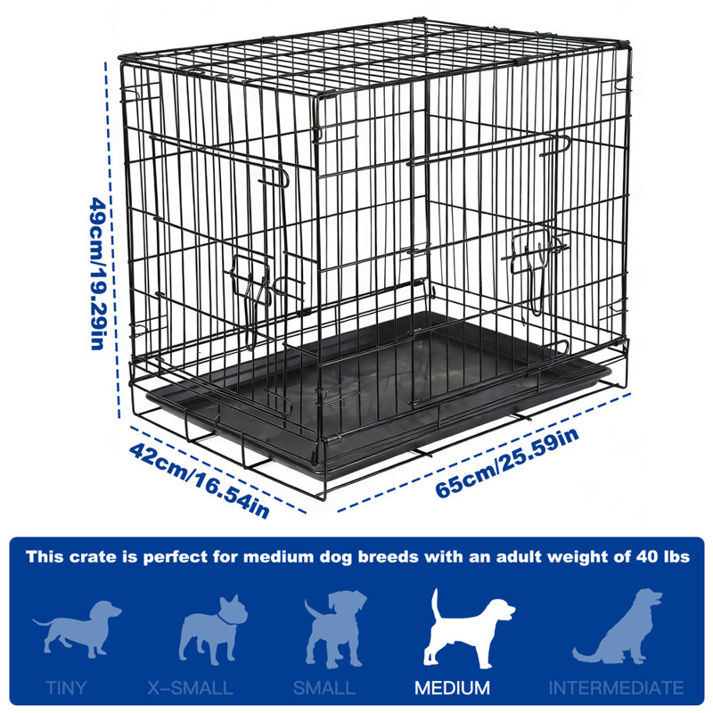 Foldable Metal Dog Cage with Plastic Tray