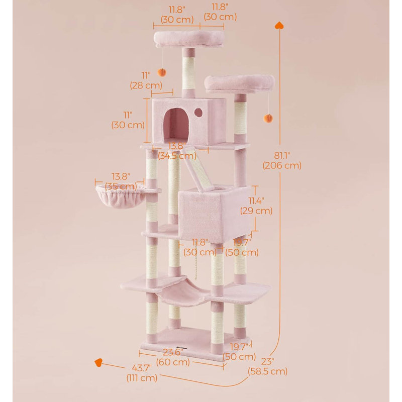 206cm H Cat Tree, Jelly Pink