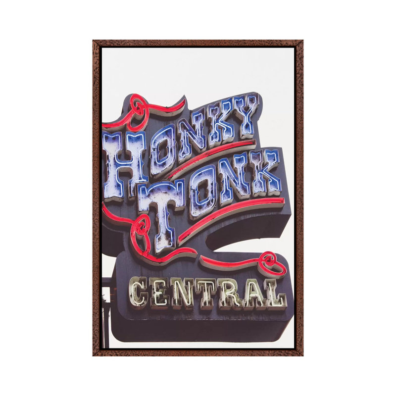 Nashville Neon Ii 1 Piece Wall Art on Canvas, 66.04cm H x 45.72cm W x 3.81cm D, Classic Brown Wood Framed