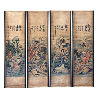 4-Piece Large Chinese Classic Art Wall Scroll Paintings For Room Decor