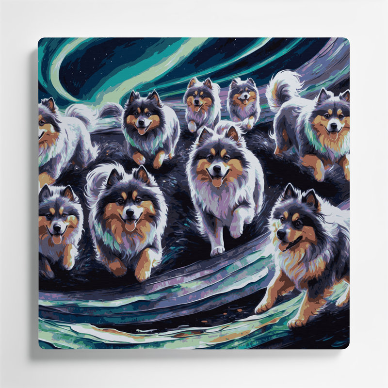 Chiens, art mural gris en métal Keeshond, H 12 po x l 12 po