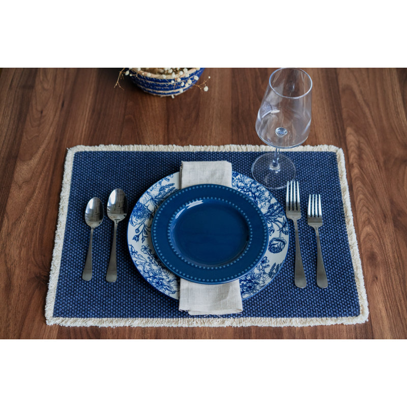 Cotton Blend No Pattern Rectangle Placemant, Navy