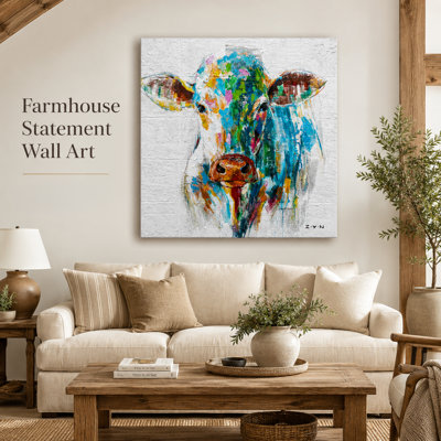 Colorful Cow Farmhouse Wrapped Canvas Wall Art