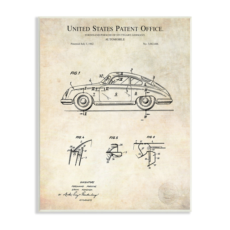 Schéma d'une automobile rétro, Plaque murale, L 10 po x H 10 po