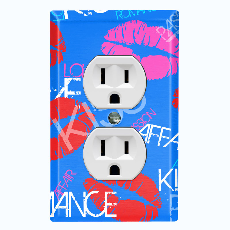 Patterned 1 - Gang Duplex Outlet Standard Wall Plate, Blue