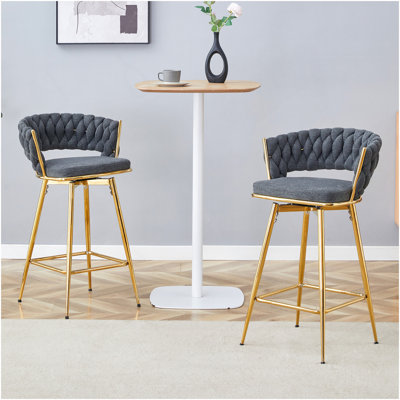 Two-Piece Rotating Swivel Chair, Dark Gray Cotton And Linen Soft Seat, Golden Metal Legs, Rust-Proof And Wear-Resistant, Suitable For Restaurant/Bar High Tables, Lightweight Single Unit