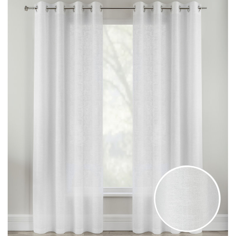 Rhayna Sheer Curtain Pair, 140cm Width x 183cm Drop, White