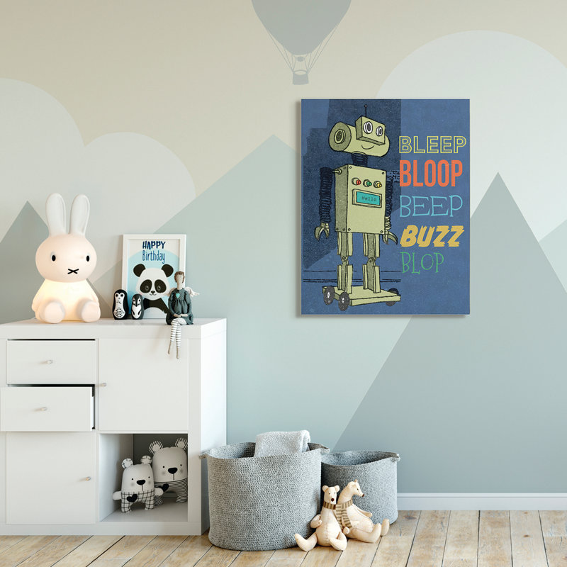 Dessin de robot Ridge Ridge Beep Bloop, H 48 po x l 36 po, Toile tendue