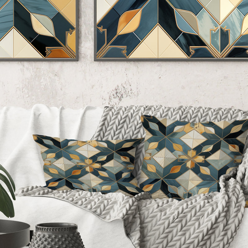 Carrelage marocain antique beige et bleu - Coussin décoratif imprimé géométrique, 18 po x 18 po