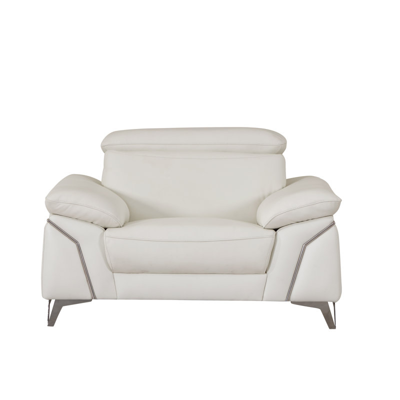 White Chair with Adjustable Headrest in Genuine Leather, White