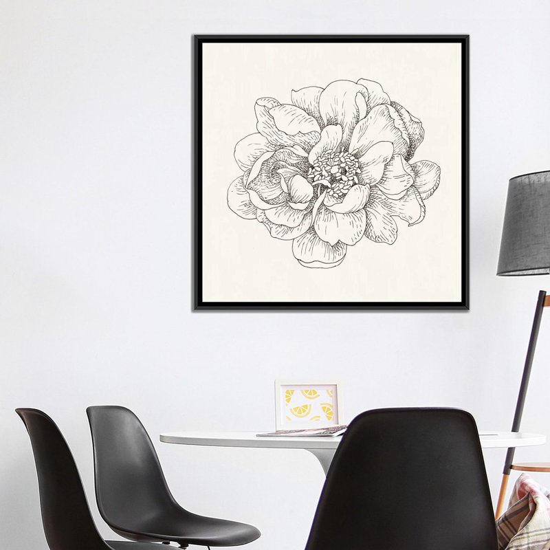 « iv », impression sur toile tendue Pen And Ink Florals, H 37 po x l 37 po x P 1,5 po, Toile encadrée noire, Pas de tapis