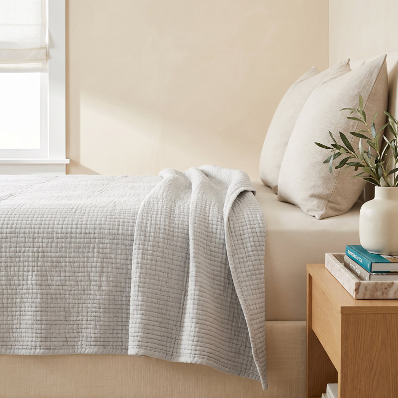 Maybell Cotton Throw Blanket, Queen, Ash
