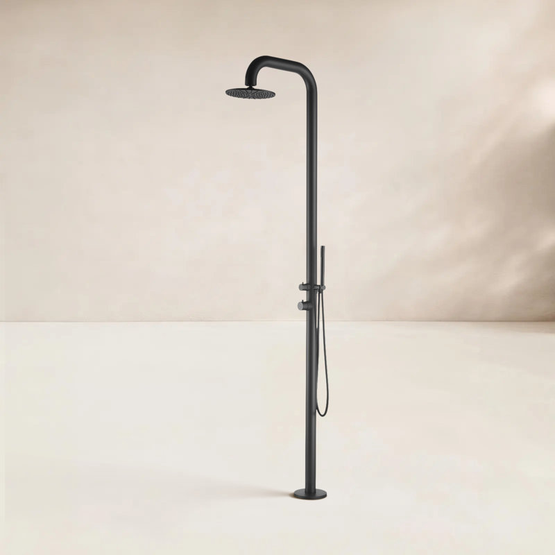 Douche d'extérieur autoportante en acier inoxydable, Noir mat