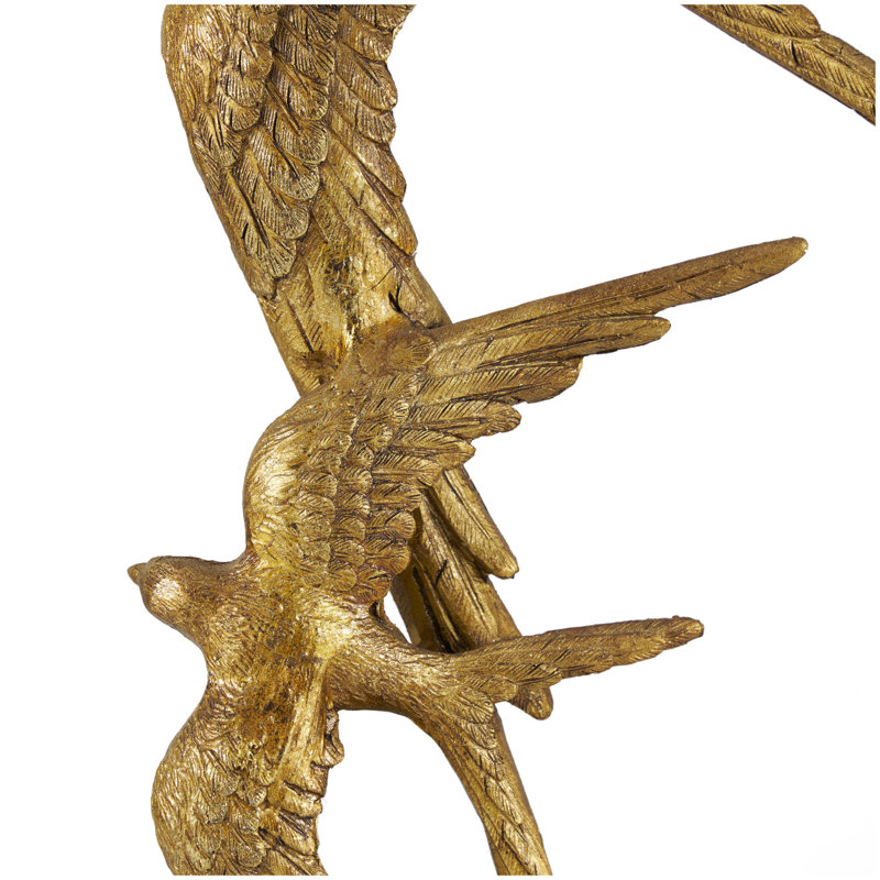 Polystone Bird Decorative Sculpture, Gold/Black, Two Bird