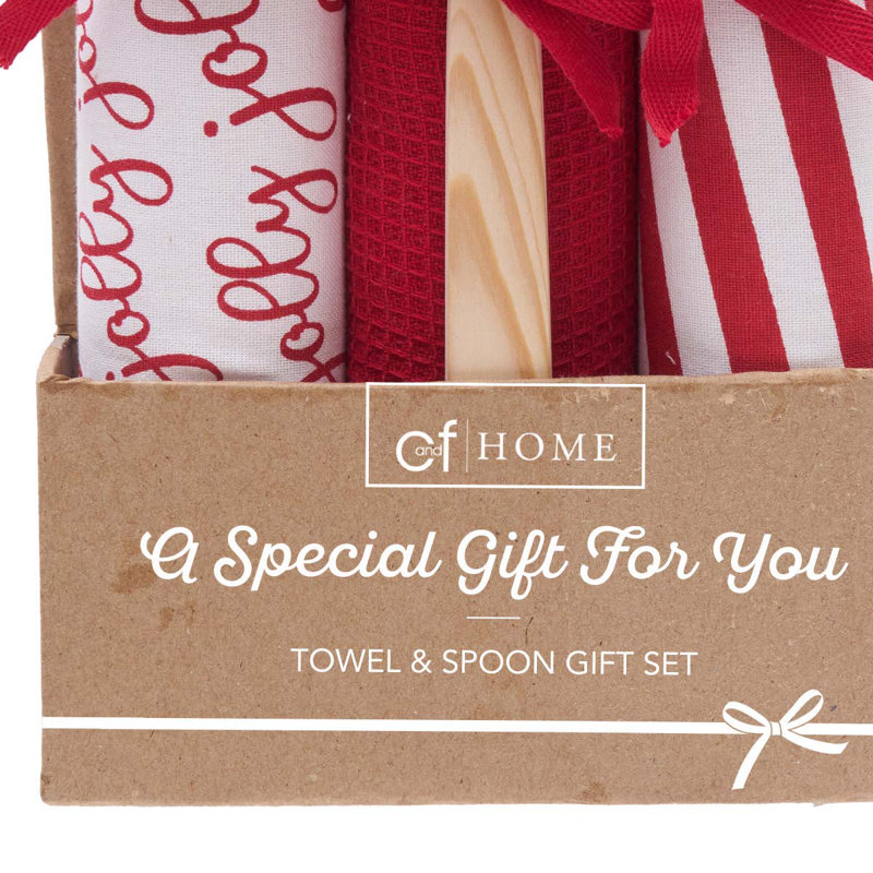 Jolly Candy Cane Dishtowel & Spoon Gift Bundle Set if 4
