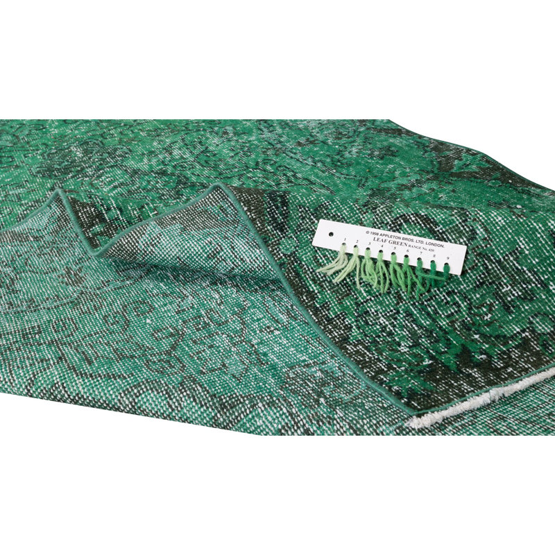 Tapis turc noué à la main 4 x 7,3 pi surteint en vert pour la maison et le bureau contemporains