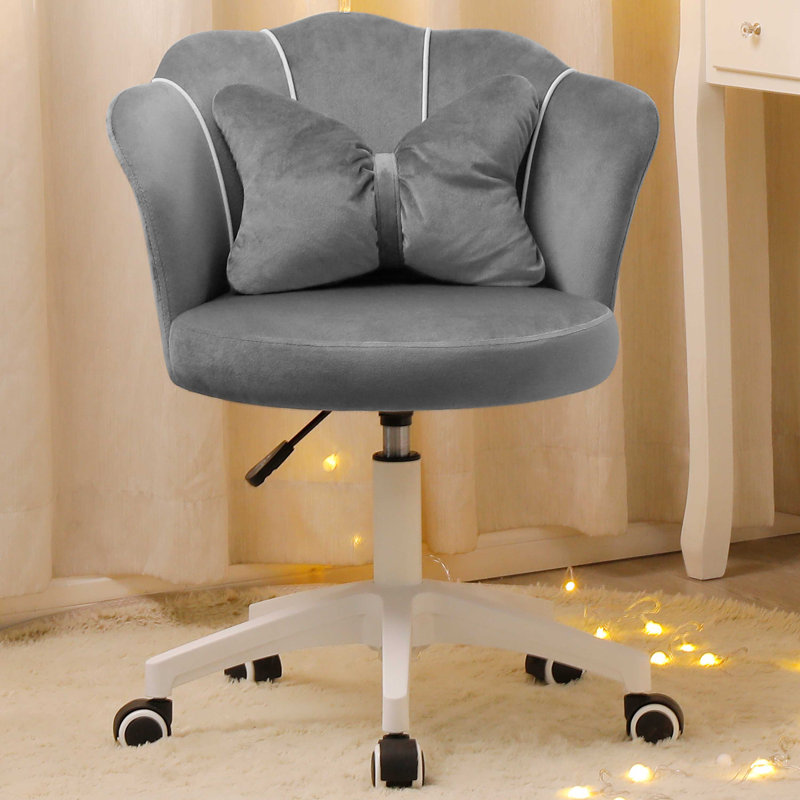 Chaise de travail en velours Edwardo, Blanc, Gris