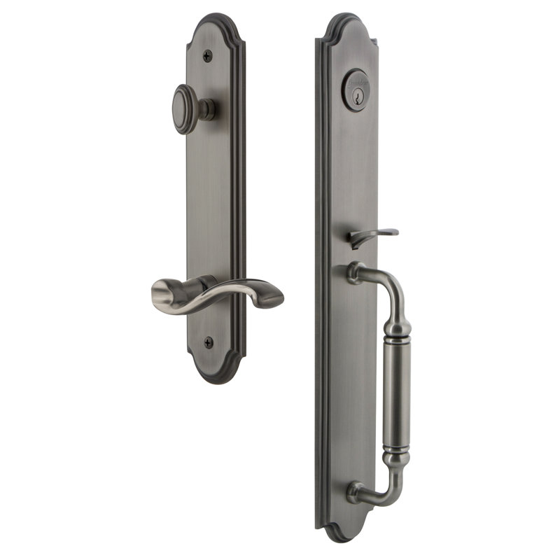 Arc Handleset with Single Cylinder Deadbolt and Portofino Door Lever and Arc Rosette, Antique Pewter, 2.375", Right