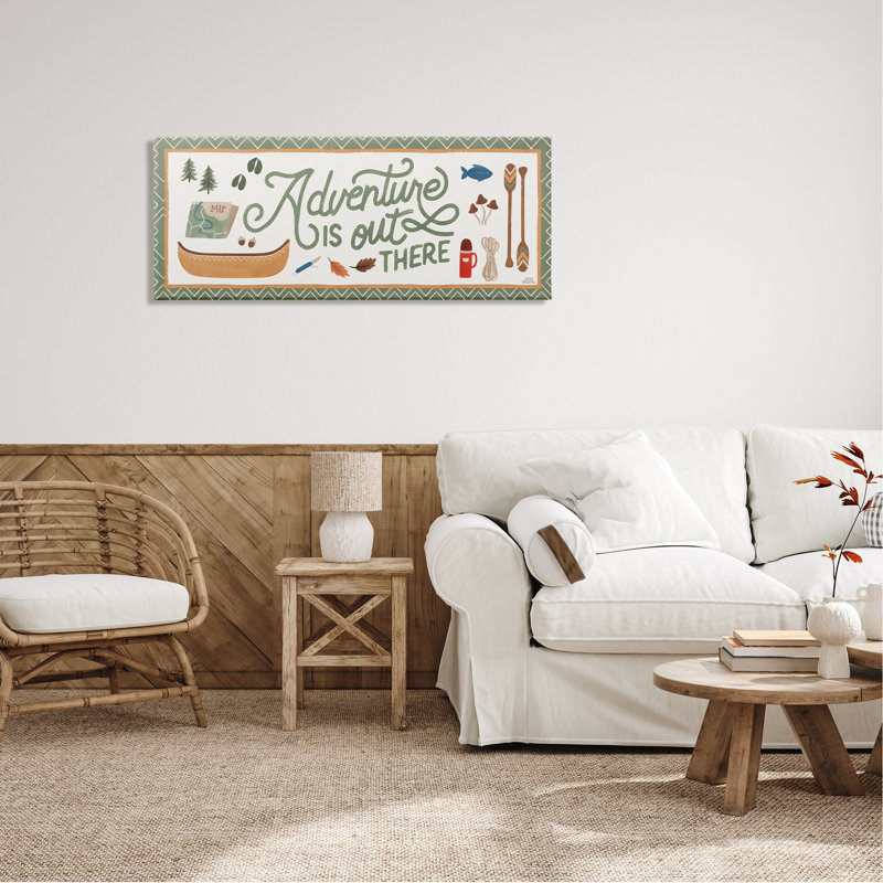 «Adventure out There», signe de la calligraphie d'automne par Laura Marshall - impression, H 20 po x l 48 po x P 1,5 po