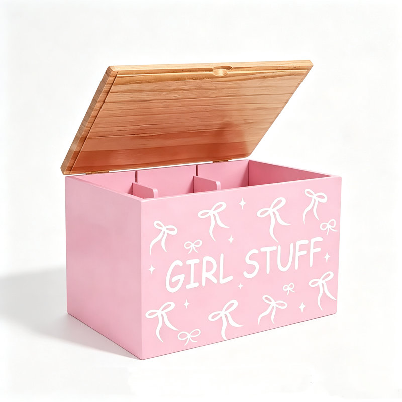 Boîte de rangement rose à tampons Bow-Print