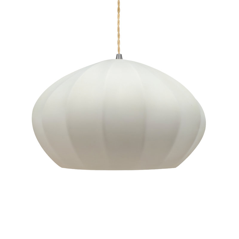 Radiance - Luminaire suspendu ovale cannelé 1 lumière - Bisque - Nickel brossé - Ampoule remplaçable - Cordon torsadé beige