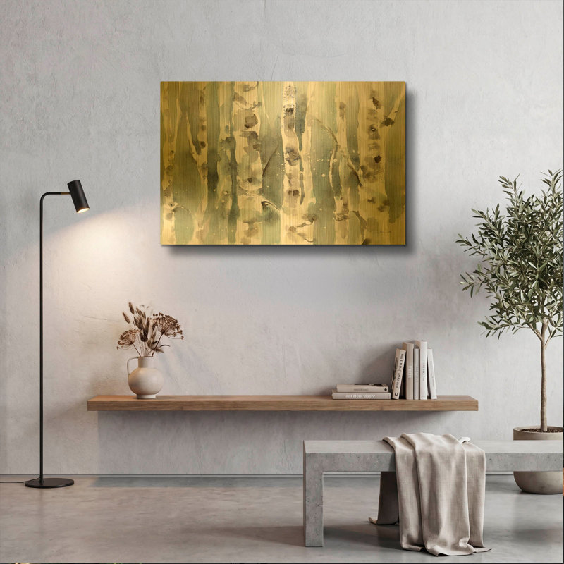 «Winter Birches» par Katrina Pete, art mural en métal doré, 36 po x 24 po, 36 po x 24 po