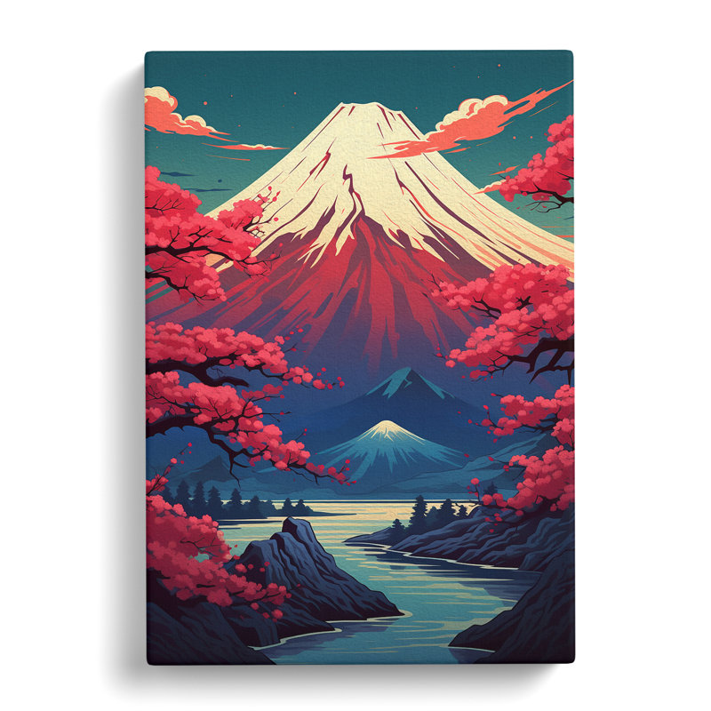 Mount Fuji Art Deco Art - Wrapped Canvas, 50cm H x 35cm W x 3cm D