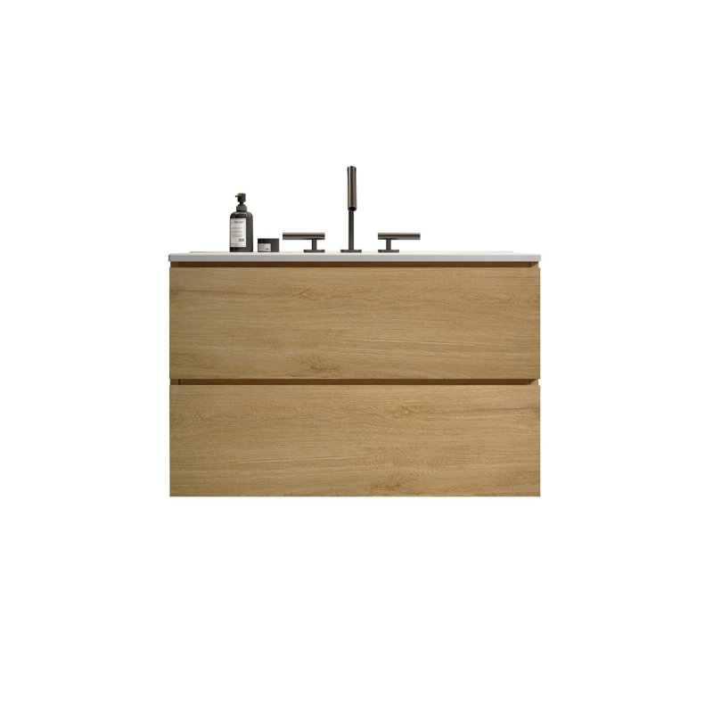 Meuble-lavabo de salle de bain avec lavabo en céramique, 30", Chêne, Triple