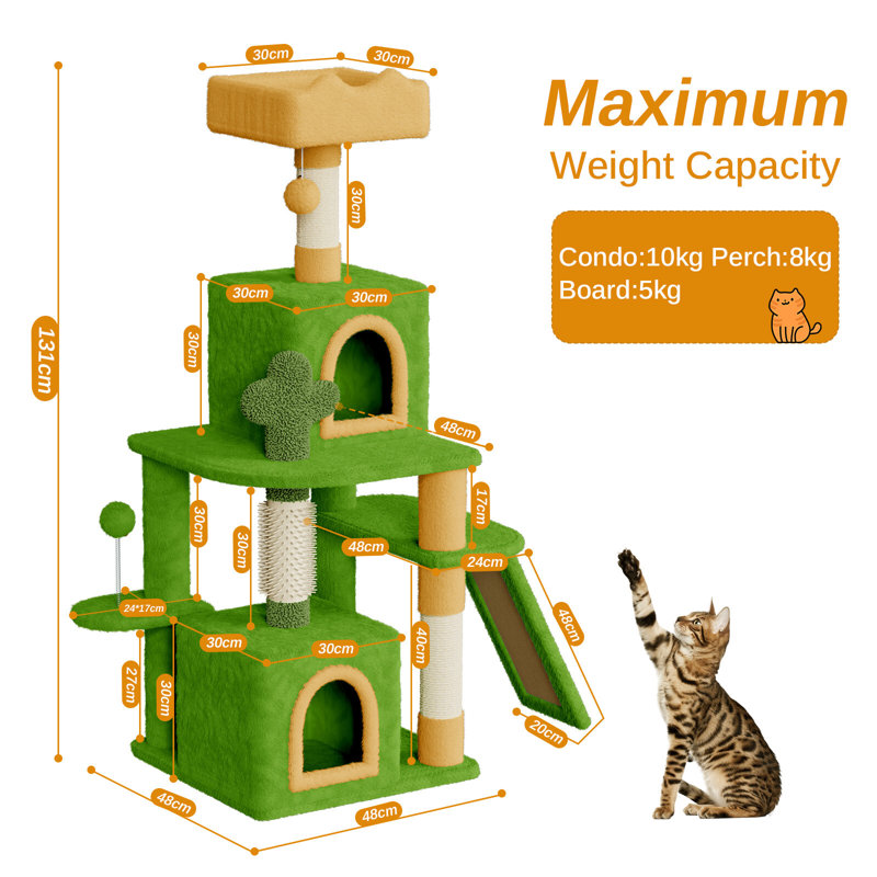 Amadahy 131cm H Cat Tree, Green/Yellow