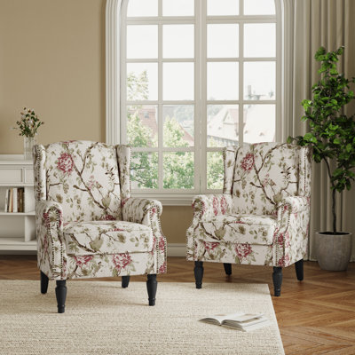 Duward Upholstered Wingback Accent Chair with Nailhead Trim by Charlton Home