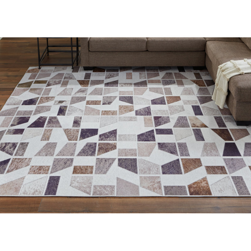 Tapis rectangulaire gris / brun en polyester tissé à la machine Barraute, Rectangle 7 pi 10 po x 10 pi